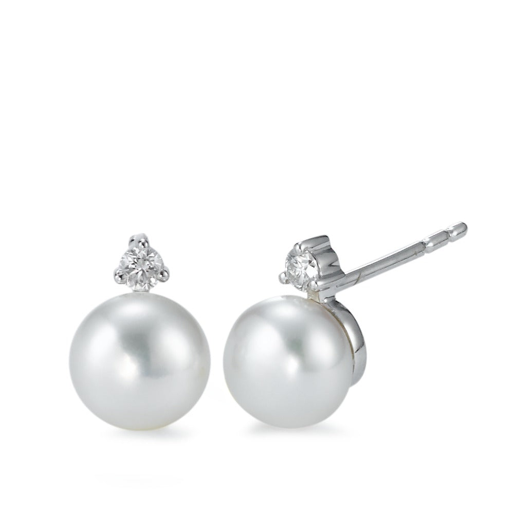 kolczyki wkrętki złoto białe 750/18 K Diament 0.10 ct, 2 kamienie, w-si Perła hodowana w wodzie słodkiej