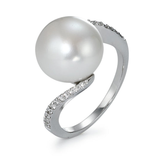pierścionek złoto białe 750/18 K Diament 0.16 ct, 22 kamienie, w-si Perła hodowana w wodzie słodkiej, 22 Perły, 11 mm