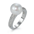 pierścionek złoto białe 750/18 K Diament 0.32 ct, 66 kamienie, w-si Perła hodowana w wodzie słodkiej biały, 10 mm