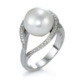 pierścionek złoto białe 750/18 K Diament 0.13 ct, 40 kamienie, w-si Perła hodowana w wodzie słodkiej biały, 11 mm