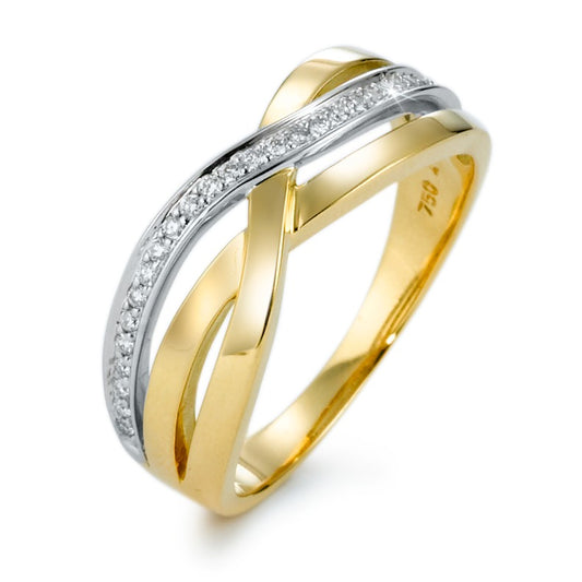 pierścionek złoto żółte 750/18 K, złoto białe 750/18 K Diament 0.13 ct, 27 kamienie, w-si