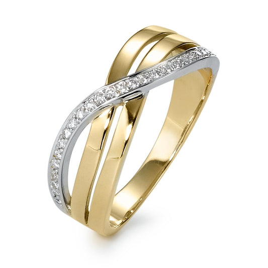 pierścionek złoto żółte 750/18 K, złoto białe 750/18 K Diament 0.12 ct, 26 kamienie, w-si