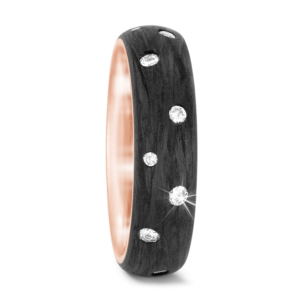 pierścionek złoto różowe 750/18 K, węgiel Diament 0.36 ct, 16 kamienie, w-si