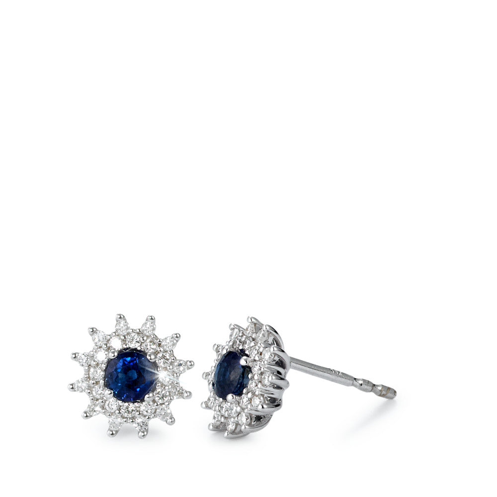 kolczyki wkrętki złoto białe 750/18 K Szafir niebieski, 2 kamienie, Diament biały, 0.24 ct, 50 kamienie, [Brillant], w-si Ø8 mm