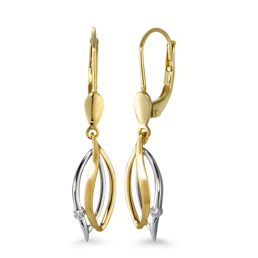 kolczyki wiszące złoto żółte 750/18 K, złoto białe 750/18 K Diament biały, 0.04 ct, 2 kamienie, [Brillant], w-si