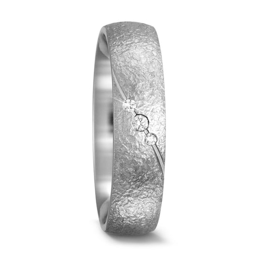 obrączka partnerska złoto białe 750/18 K Diament 0.04 ct, 3 kamienie, tw-vsi