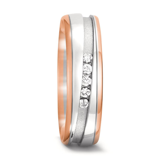 obrączka partnerska złoto czerwone 750/18 K, złoto białe 750/18 K Diament 0.10 ct, 5 kamienie, w-si