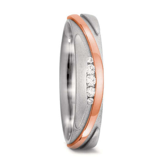 obrączka partnerska złoto białe 750/18 K, złoto czerwone 750/18 K Diament 0.06 ct, 5 kamienie, w-si