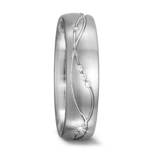 obrączka partnerska złoto białe 750/18 K Diament biały, 0.055 ct, 11 kamienie, tw-vsi