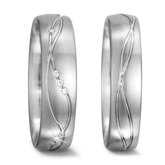 obrączka partnerska złoto białe 750/18 K Diament biały, 0.055 ct, 11 kamienie, tw-vsi