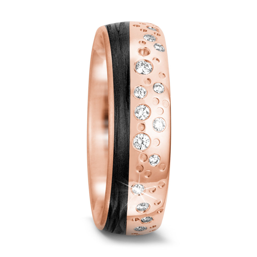 obrączka partnerska złoto różowe 585/14 K, węgiel Diament 0.156 ct, 20 kamienie, tw-si