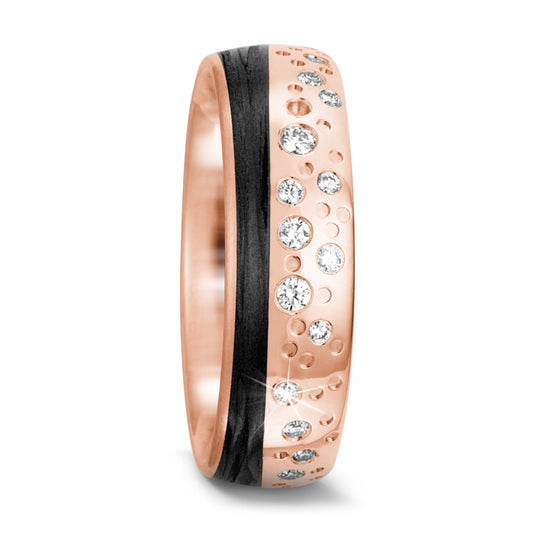 obrączka partnerska złoto różowe 585/14 K, węgiel Diament 0.156 ct, 20 kamienie, tw-si