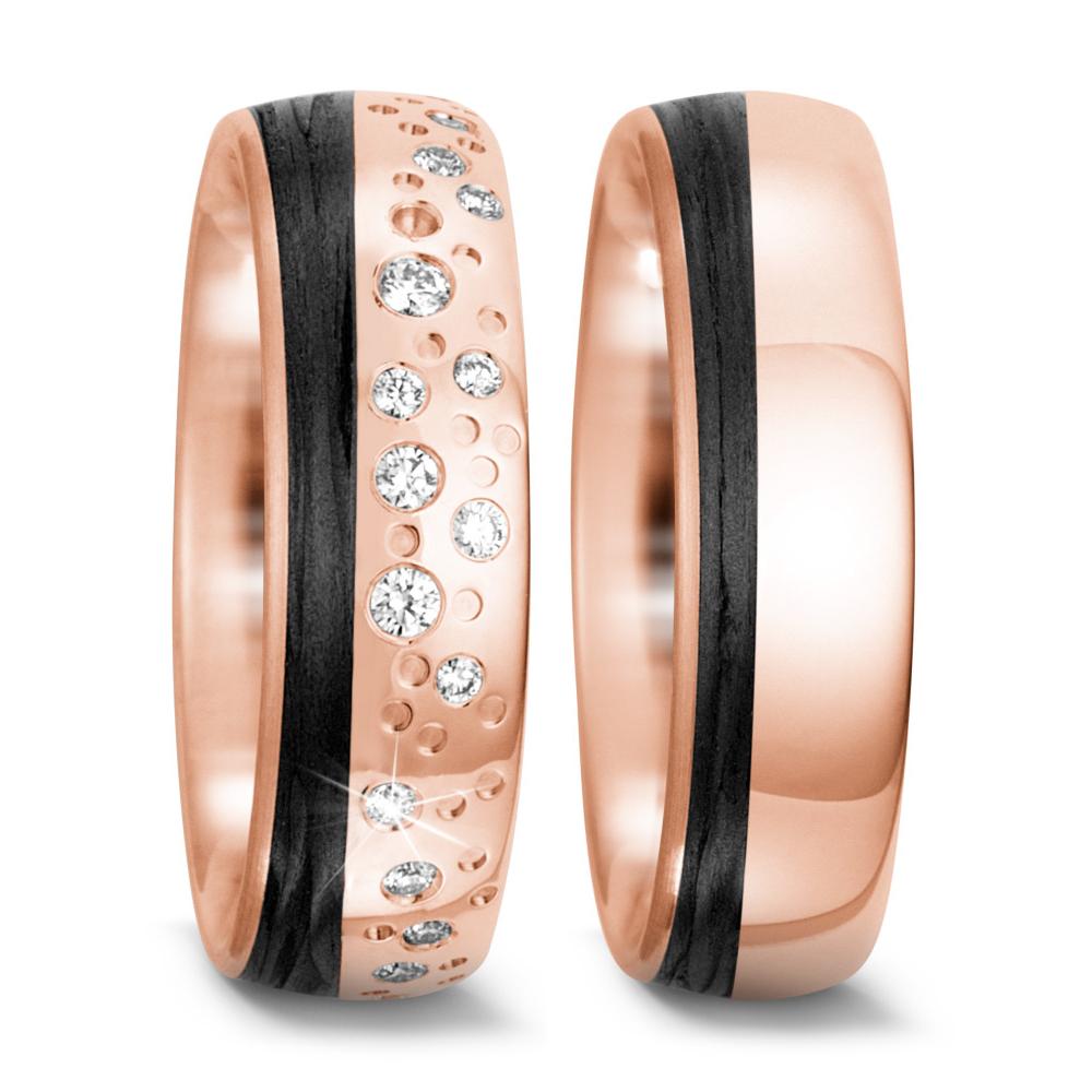 obrączka partnerska złoto różowe 585/14 K, węgiel Diament 0.156 ct, 20 kamienie, tw-si