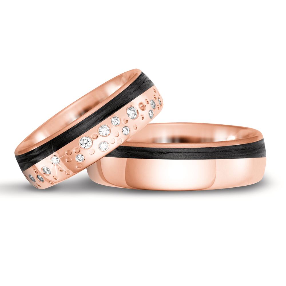 obrączka partnerska złoto różowe 585/14 K, węgiel Diament 0.156 ct, 20 kamienie, tw-si