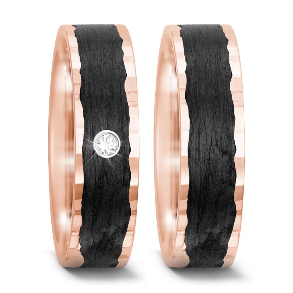 obrączka partnerska złoto różowe 585/14 K, węgiel Diament 0.02 ct, tw-si