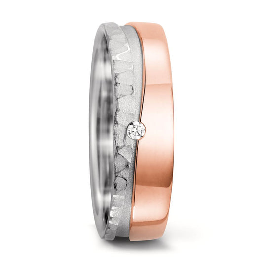 obrączka partnerska złoto białe 750/18 K, złoto różowe 750/18 K Diament 0.02 ct, tw-si