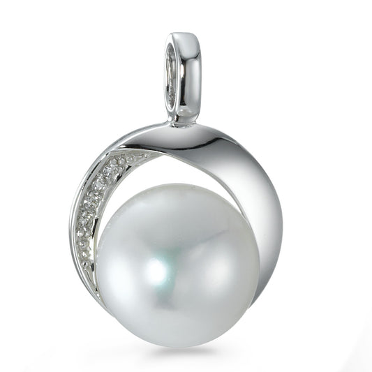 wisiorek złoto białe 750/18 K Diament 0.02 ct, 4 kamienie, [Brillant], w-si Perła hodowana w wodzie słodkiej 9.5-10 mm Ø13 mm
