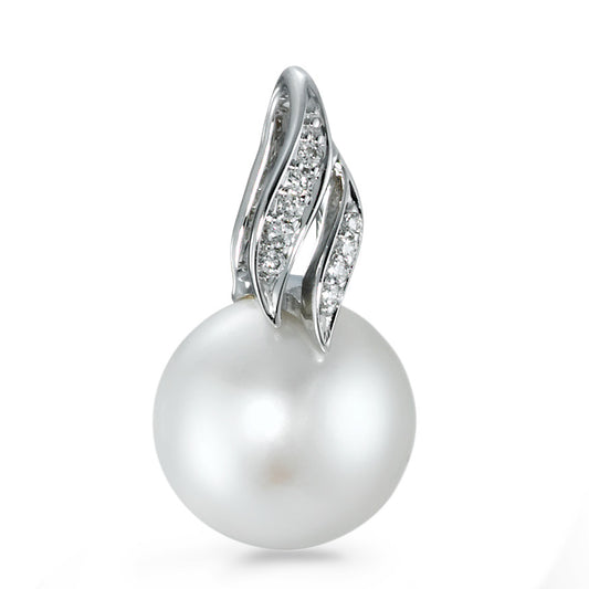 wisiorek złoto białe 750/18 K Diament 0.04 ct, 9 kamienie, [Brillant], w-si Perła hodowana w wodzie słodkiej 9.5-10 mm