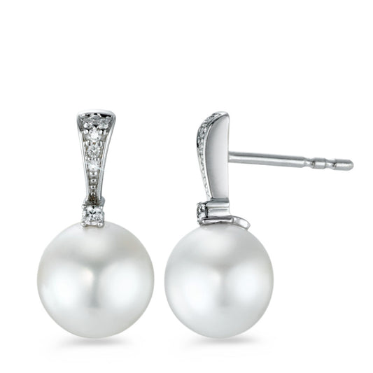 kolczyki wkrętki złoto białe 750/18 K Diament 0.07 ct, 12 kamienie, [Brillant], w-si Perła hodowana w wodzie słodkiej 8-8.5 mm