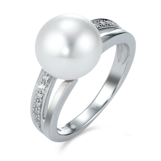 pierścionek złoto białe 750/18 K Diament 0.06 ct, 12 kamienie, [Brillant], w-si Perła hodowana w wodzie słodkiej