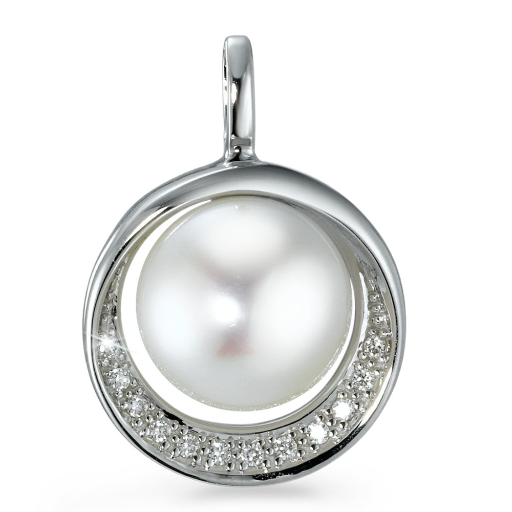 wisiorek złoto białe 750/18 K Diament 0.06 ct, 12 kamienie, [Brillant], w-si Perła hodowana w wodzie słodkiej 9.5-10 mm Ø15 mm