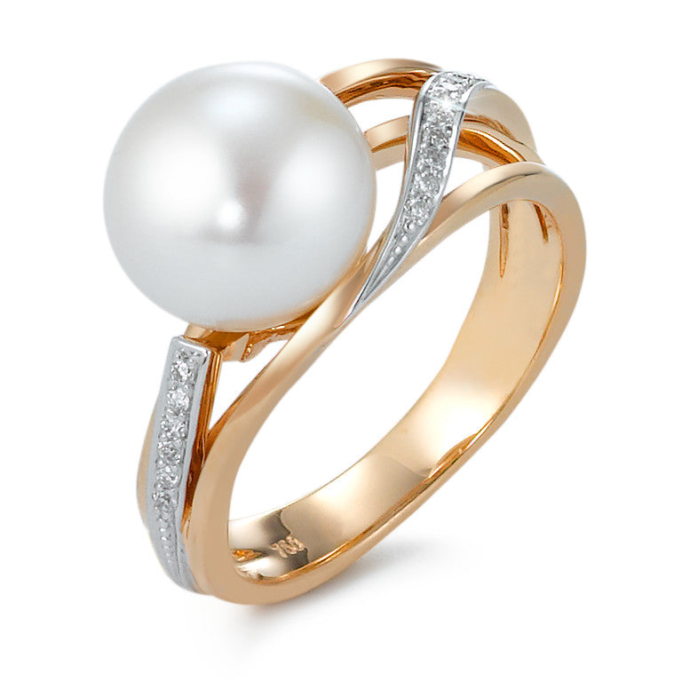 pierścionek złoto czerwone 750/18 K Diament 0.08 ct, 16 kamienie, [Brillant], w-si Perła hodowana w wodzie słodkiej 9.5-10 mm