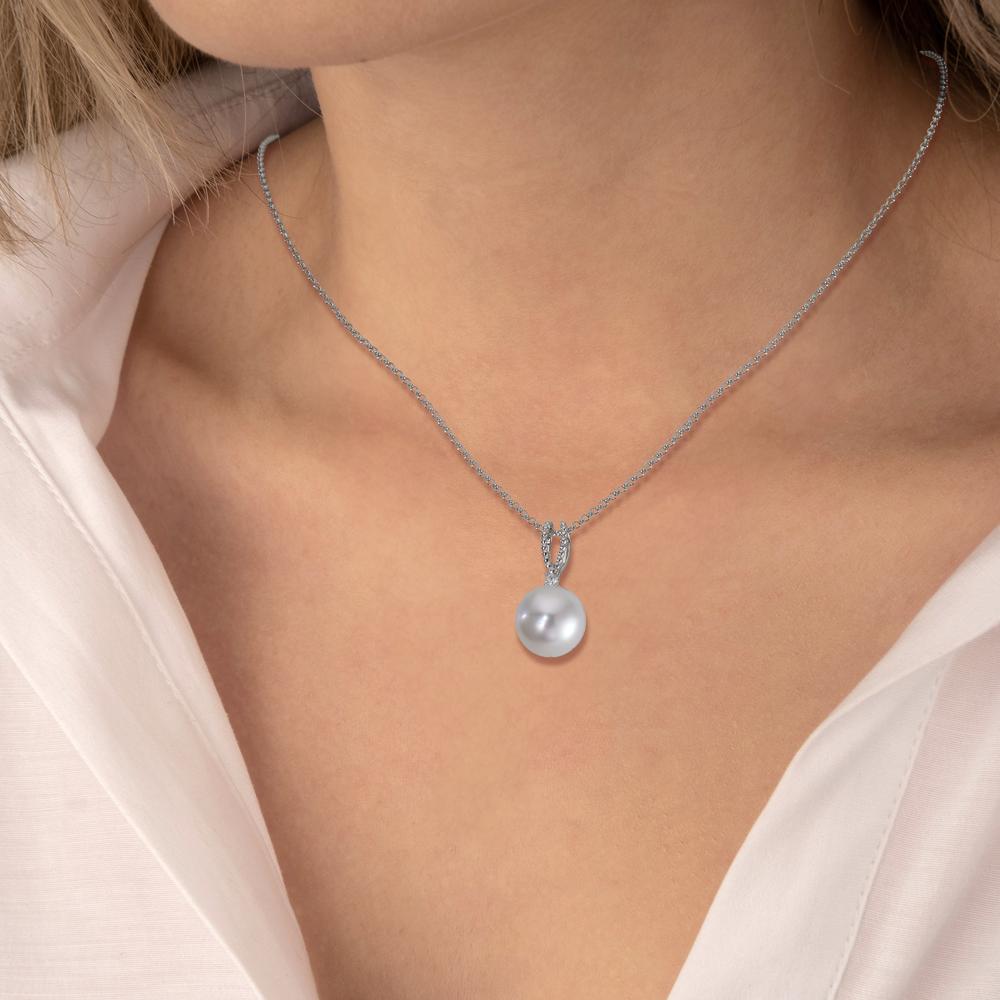 wisiorek złoto białe 750/18 K Diament 0.02 ct, [Brillant], p1 Perła hodowana w wodzie słodkiej, 8.5 mm