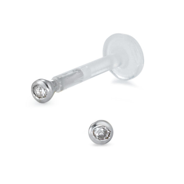 piercing złoto białe 750/18 K, medoflon Diament 0.015 ct, w-si rodowany Ø2 mm