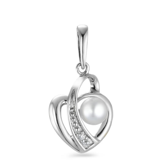 wisiorek złoto białe 750/18 K Diament 0.005 ct, w-si Perła hodowana w wodzie słodkiej biały 4-4.5 mm Serce