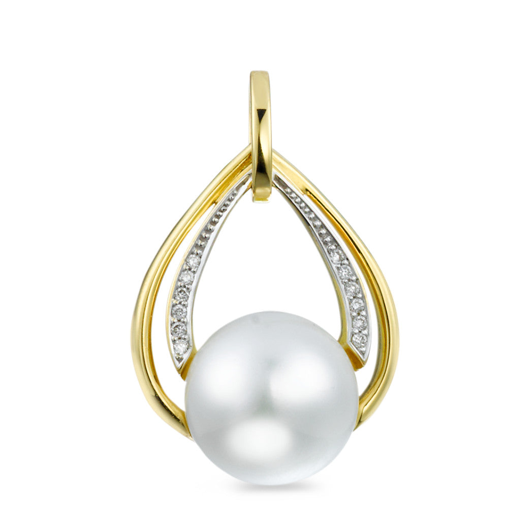 wisiorek złoto żółte 750/18 K Diament 0.05 ct, 12 kamienie, [Brillant], w-si Perła hodowana w wodzie słodkiej biały, 10.5 mm