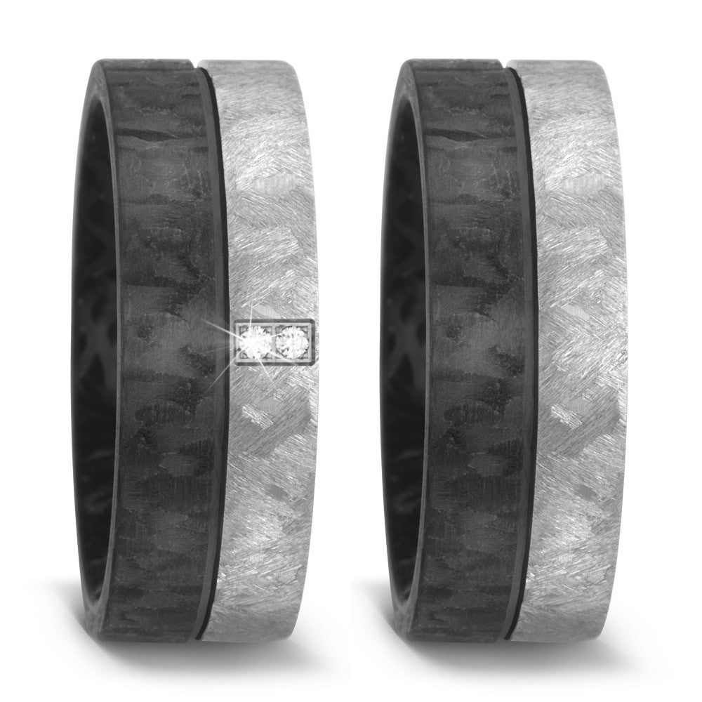 obrączka partnerska tytan, węgiel Diament 0.02 ct, 2 kamienie, w-si