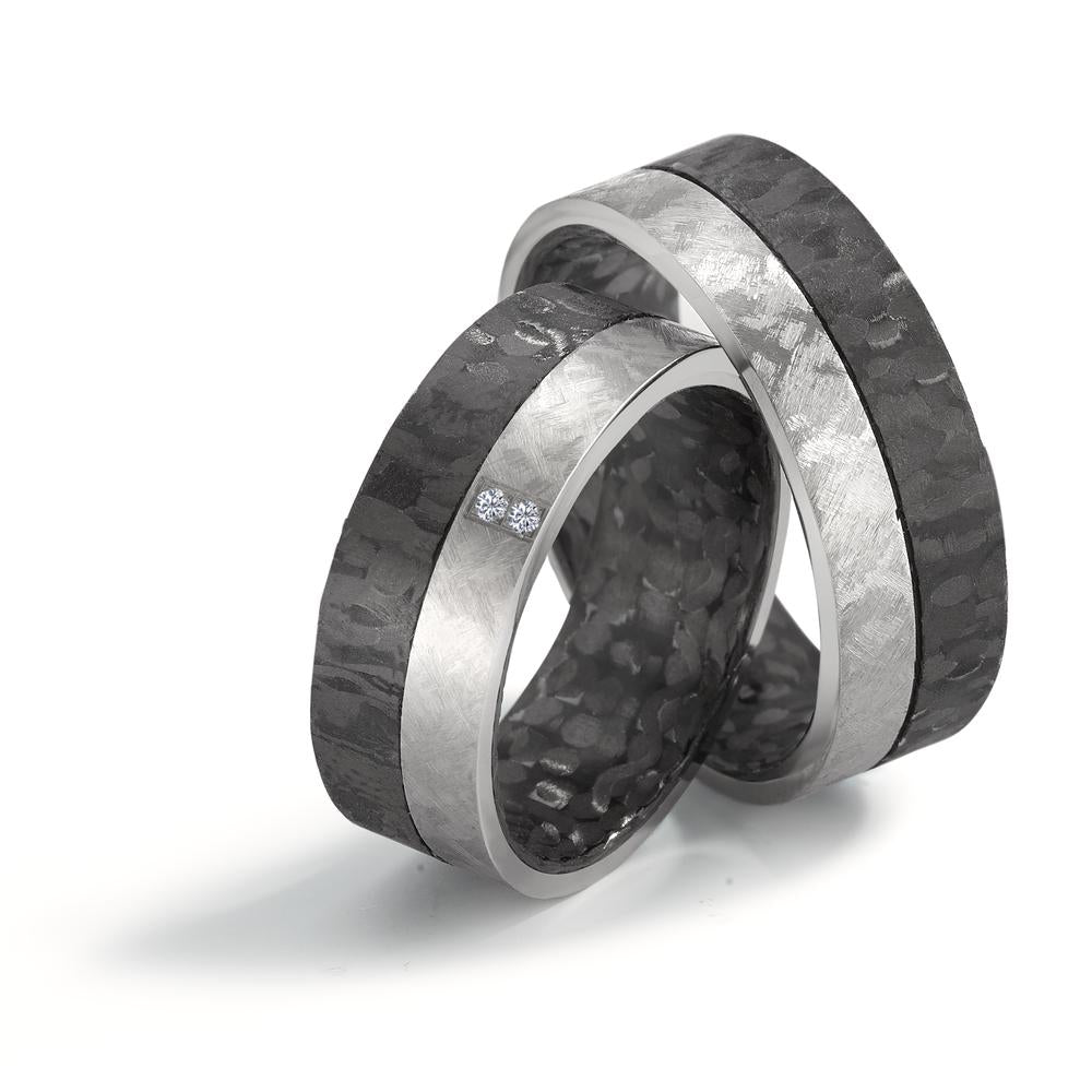 obrączka partnerska tytan, węgiel Diament 0.02 ct, 2 kamienie, w-si