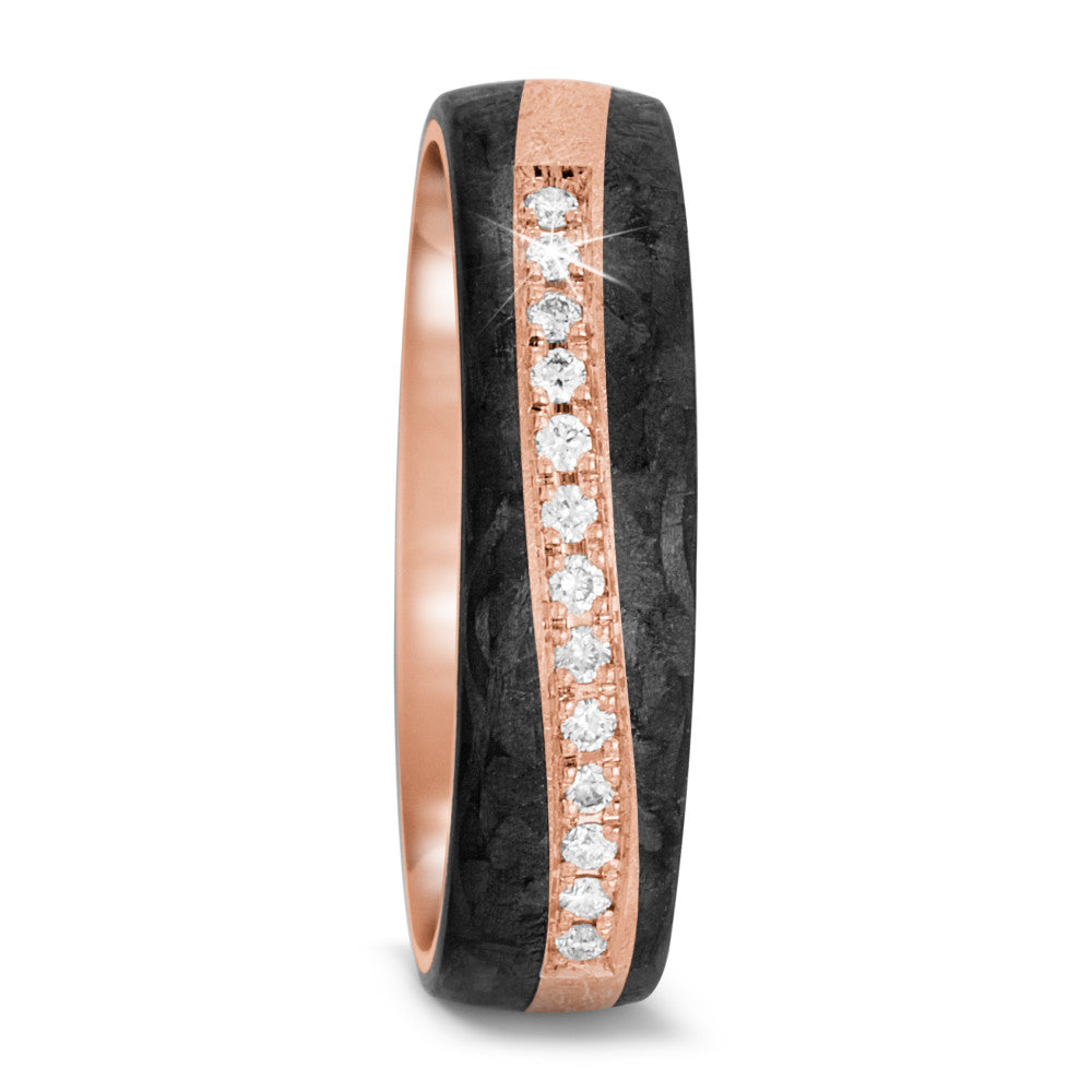 obrączka partnerska złoto różowe 585/14 K, węgiel Diament 0.091 ct, 13 kamienie, tw-si