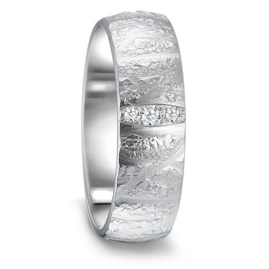 obrączka partnerska złoto białe 750/18 K Diament 0.045 ct, 3 kamienie, tw-vsi