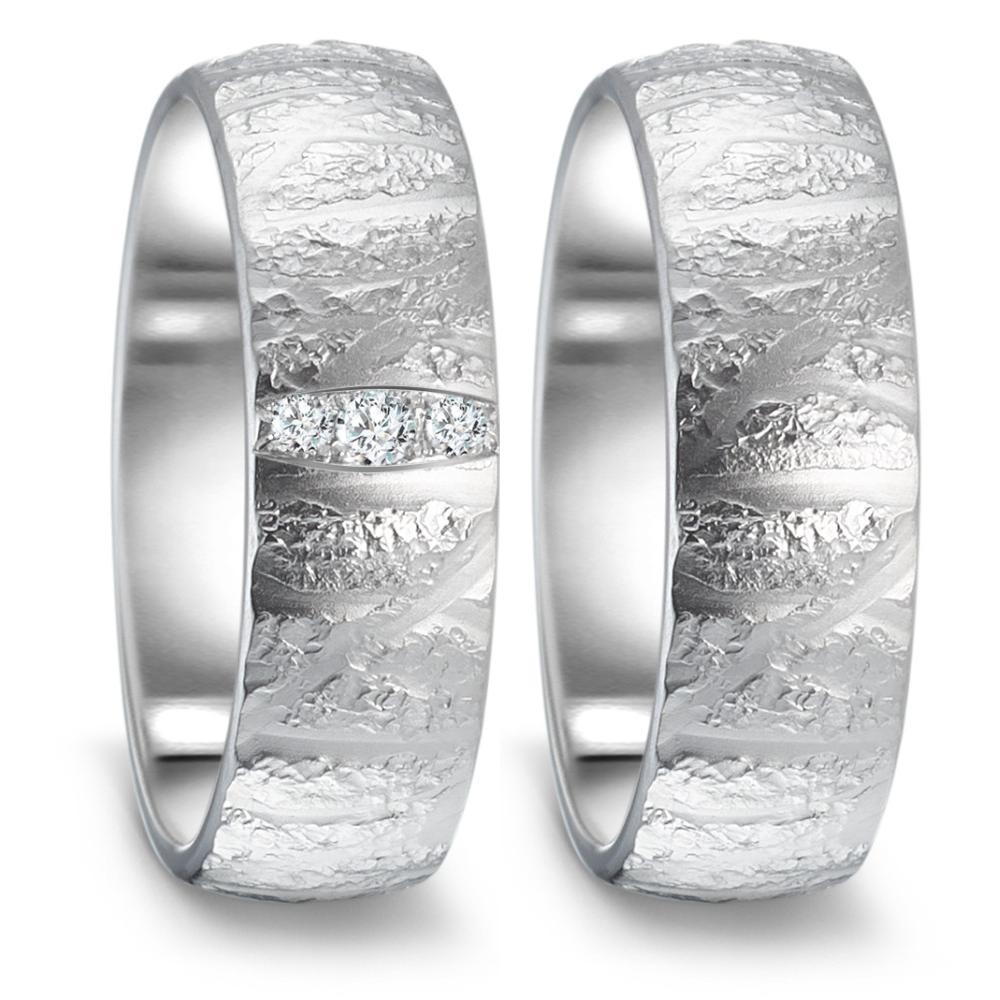 obrączka partnerska złoto białe 750/18 K Diament 0.045 ct, 3 kamienie, tw-vsi