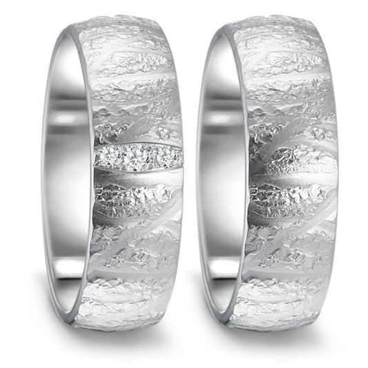 obrączka partnerska złoto białe 750/18 K Diament 0.045 ct, 3 kamienie, tw-vsi
