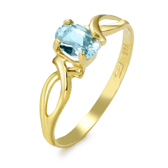 pierścionek złoto żółte 585/14 K Topaz niebieski, [oval]