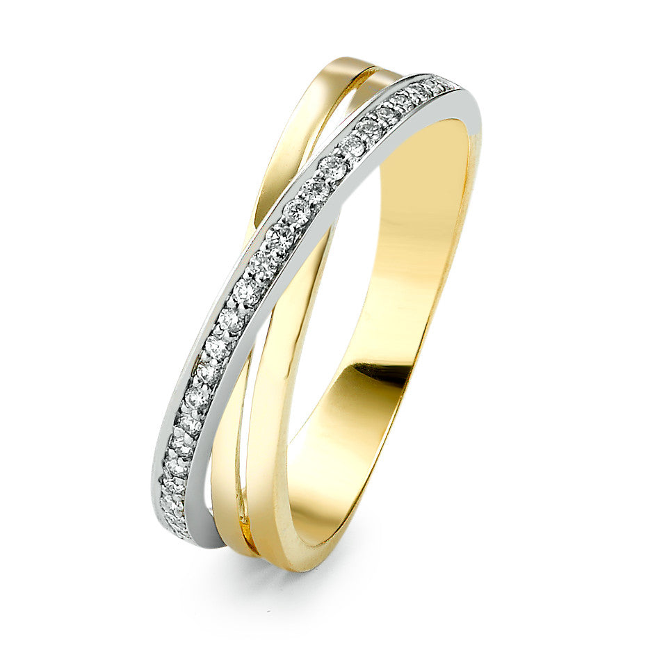 pierścionek złoto żółte 750/18 K, złoto białe 750/18 K Diament 0.12 ct, 25 kamienie, w-si