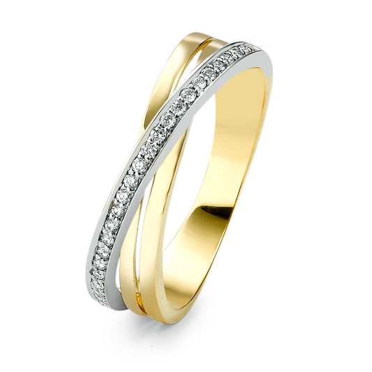 pierścionek złoto żółte 750/18 K, złoto białe 750/18 K Diament 0.12 ct, 25 kamienie, w-si