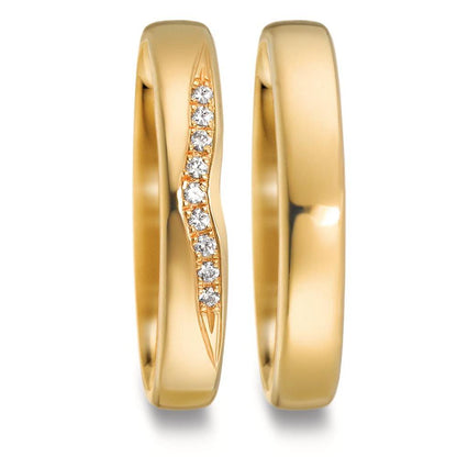 obrączka partnerska złoto żółte 750/18 K Diament 0.045 ct, 9 kamienie, tw-vsi