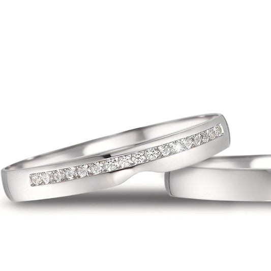 obrączka partnerska złoto białe 750/18 K Diament 0.085 ct, 17 kamienie, tw-vsi