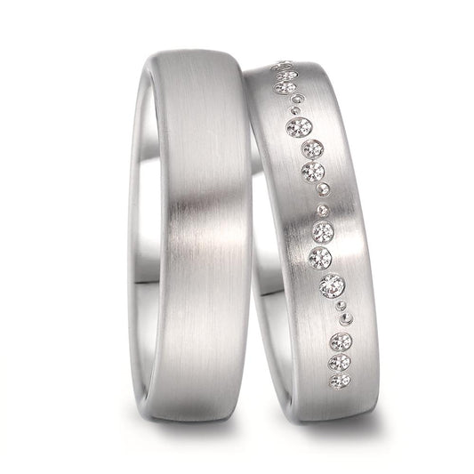 obrączka partnerska złoto białe 750/18 K Diament 0.105 ct, 15 kamienie, tw-vsi