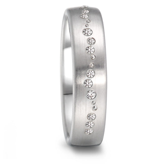 obrączka partnerska złoto białe 750/18 K Diament 0.105 ct, 15 kamienie, tw-vsi