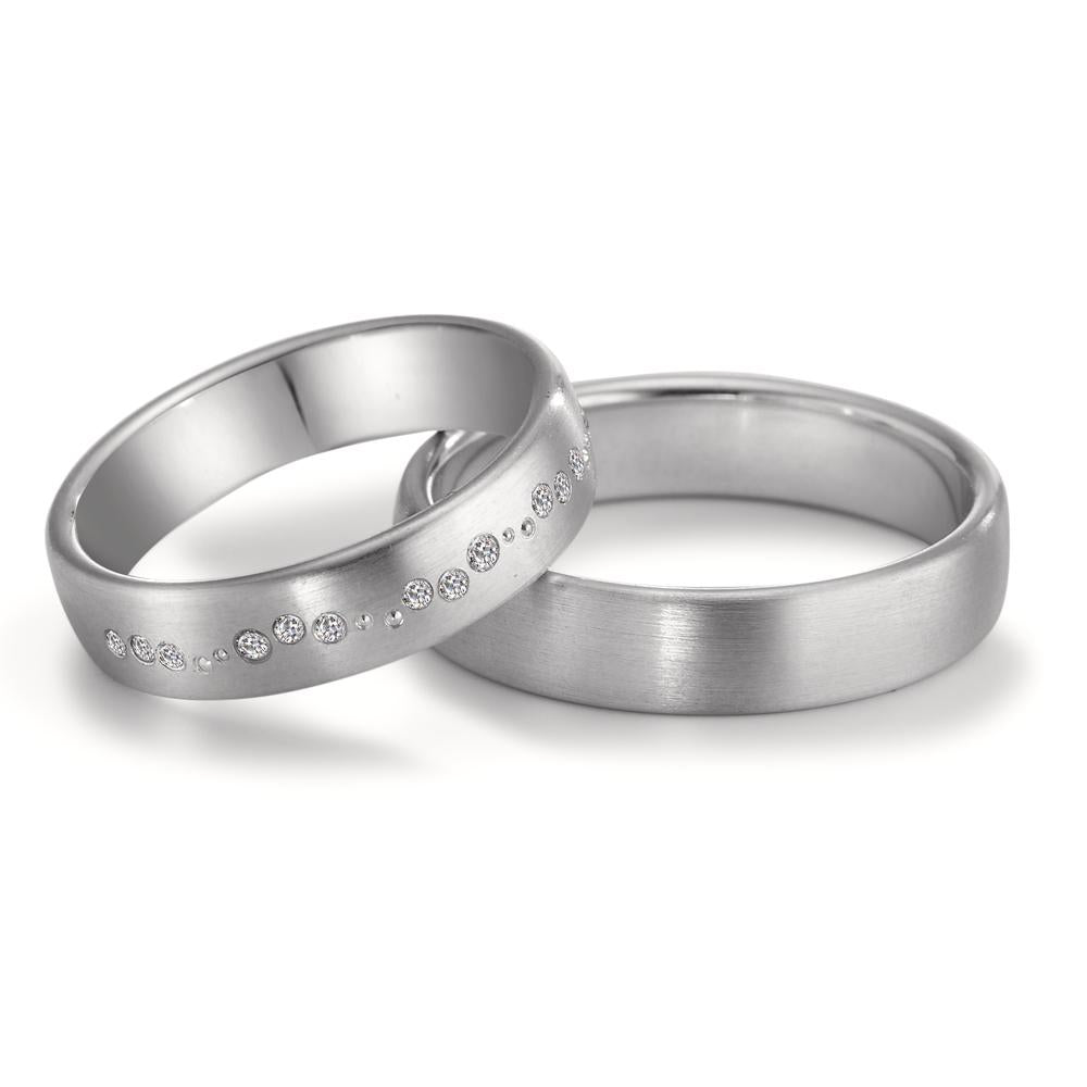 obrączka partnerska złoto białe 750/18 K Diament 0.105 ct, 15 kamienie, tw-vsi