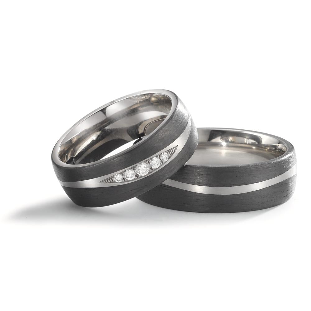 obrączka partnerska tytan, węgiel Diament 0.09 ct, 5 kamienie, w-si
