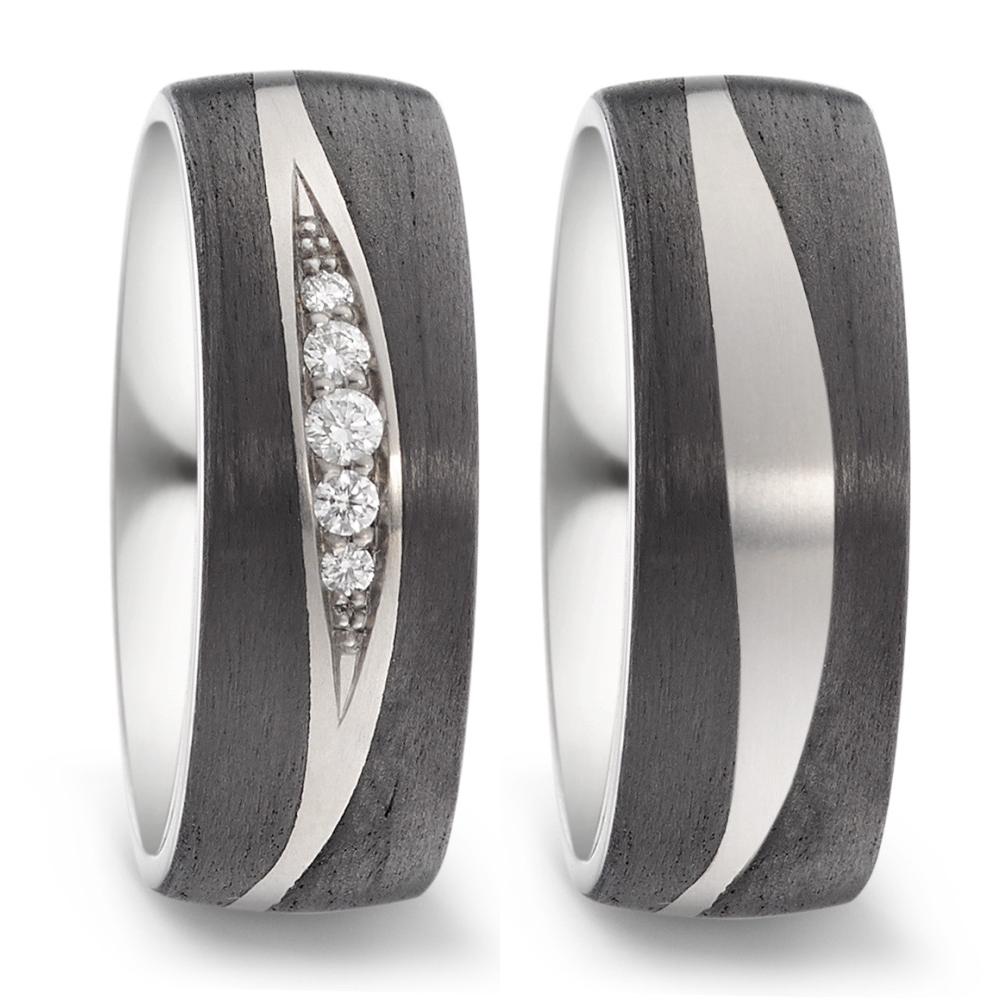 obrączka partnerska tytan, węgiel Diament 0.09 ct, 5 kamienie, w-si