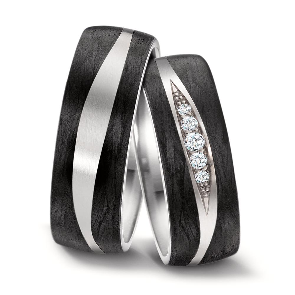 obrączka partnerska tytan, węgiel Diament 0.09 ct, 5 kamienie, w-si