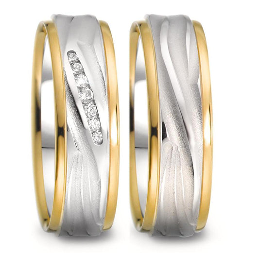 obrączka partnerska złoto białe 750/18 K, złoto żółte 750/18 K Diament 0.061 ct, 7 kamienie, w-si