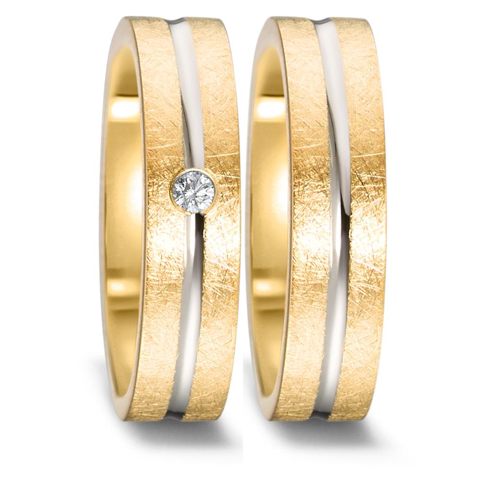obrączka partnerska złoto żółte 750/18 K, złoto białe 750/18 K Diament 0.03 ct, w-si