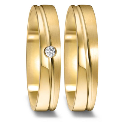obrączka partnerska złoto żółte 750/18 K Diament 0.03 ct, w-si